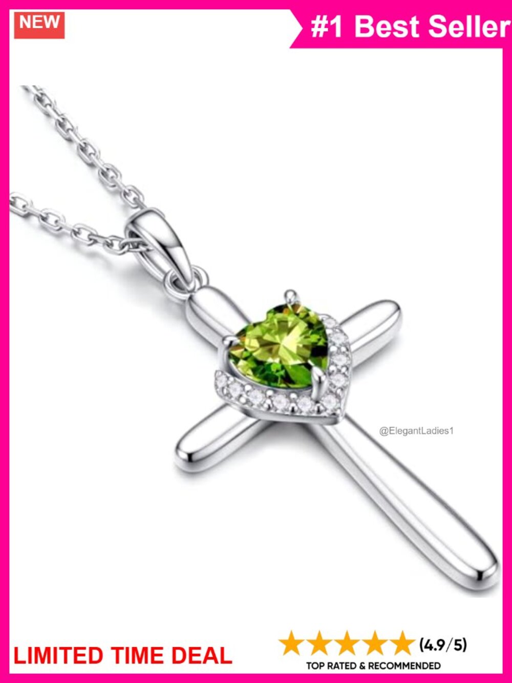 925 Sterling Silver Cross Necklace Pendant Cubic Zirconia 19" Chain